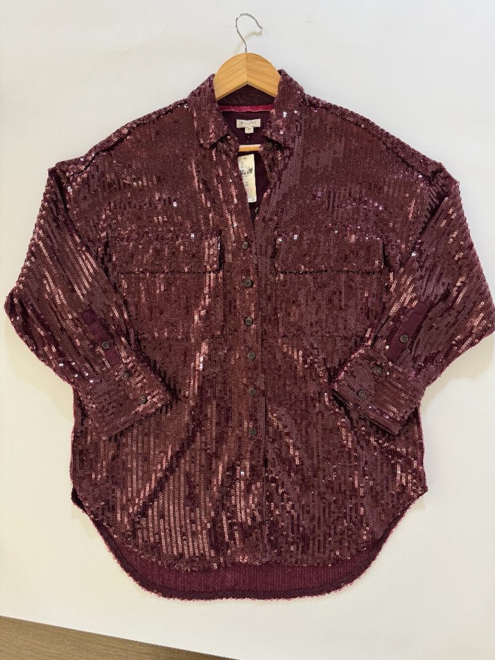 Pilcro Sequin Button Down Shirt Plum XS NWT